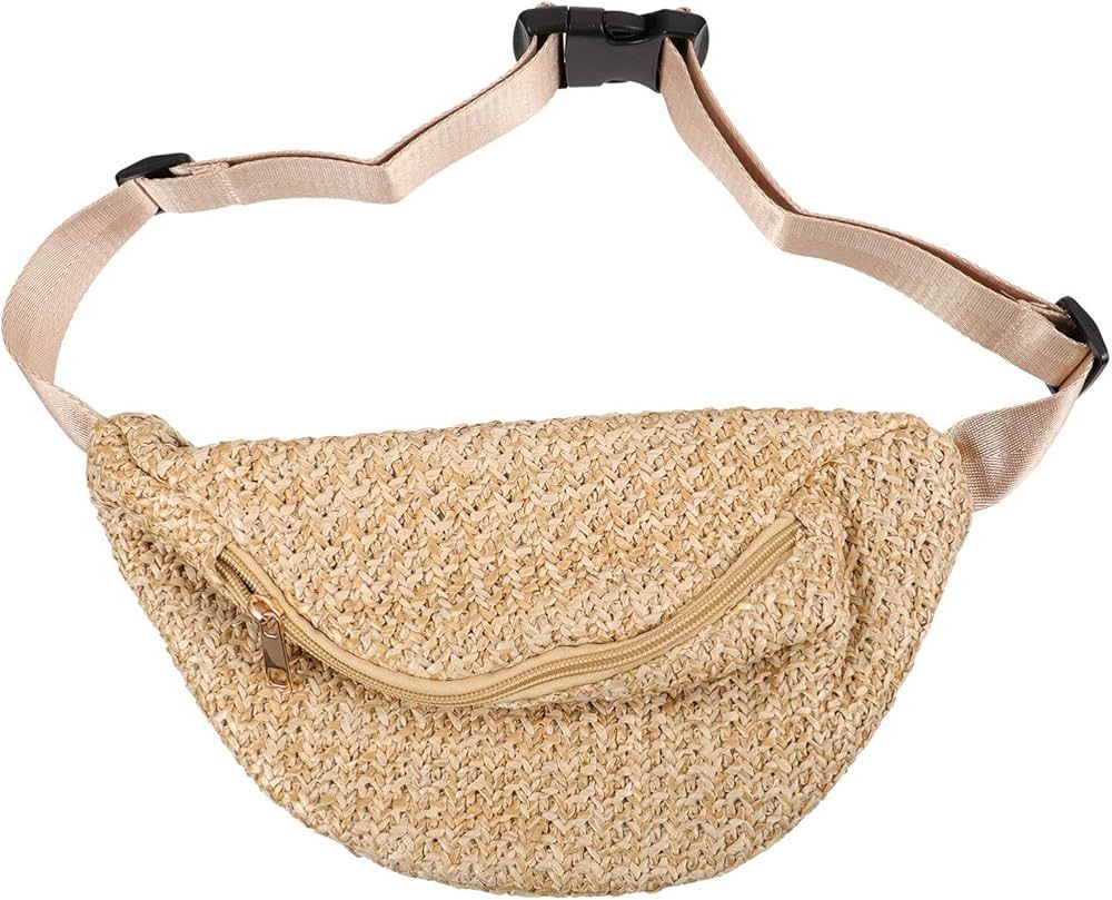 Amosfun Imitation Waist Bag Straw Woven Cross- Body Bag Summer Chest Bag Waist Bag Chest Shopping... | Amazon (US)
