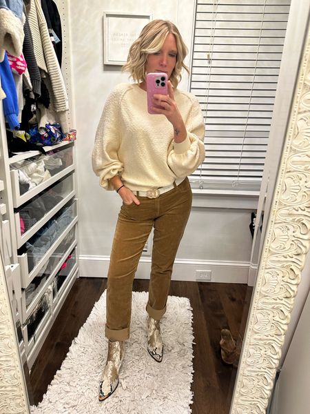 Thanksgiving week is here!!  I pulled out my favorite Free People Sweater and paired it with these fun new corduroys! Added my favorite booties for a fun Fall look!  