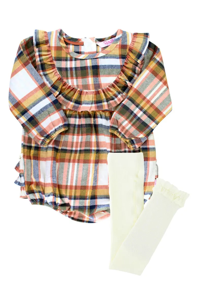 Hudson Plaid Bubble Romper & Tights Set | Nordstrom