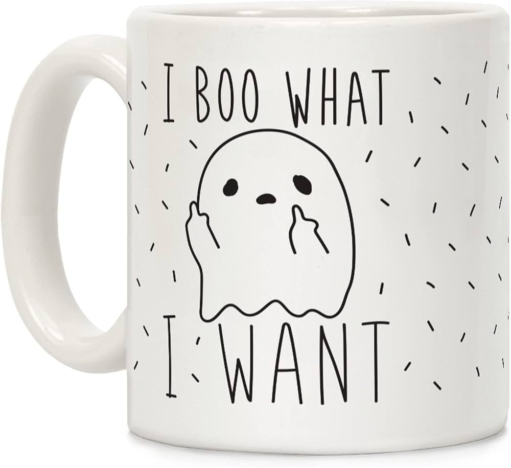 LookHUMAN Spooky Halloween Coffee Mug - Funny Coffee Mugs Adult Humor, Double-Sided Print Ceramic... | Amazon (US)