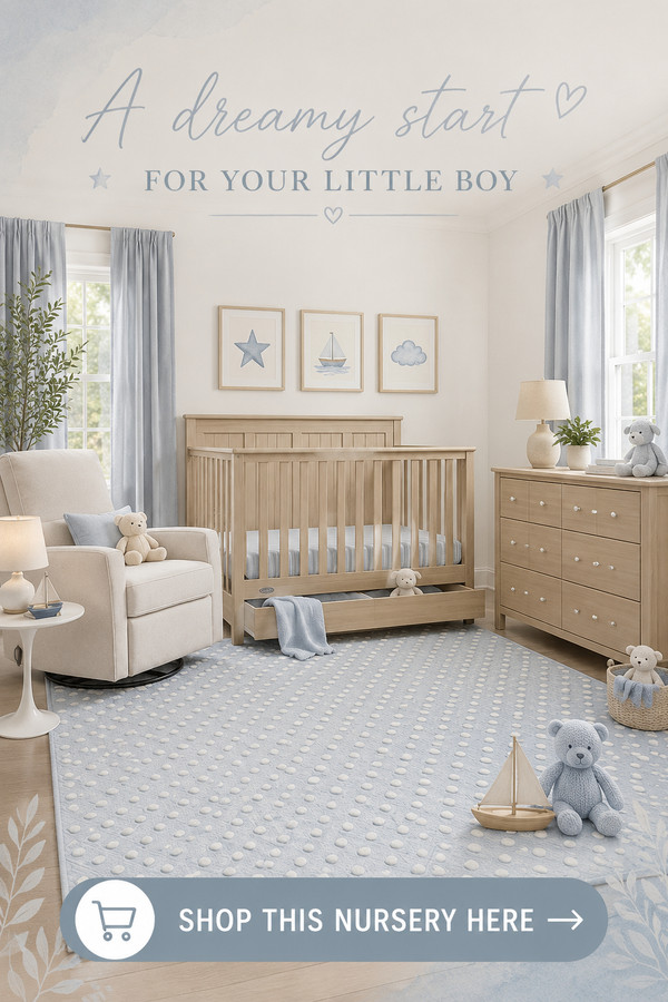 Create the nursery of your dreams with this soft and timeless baby boy nursery