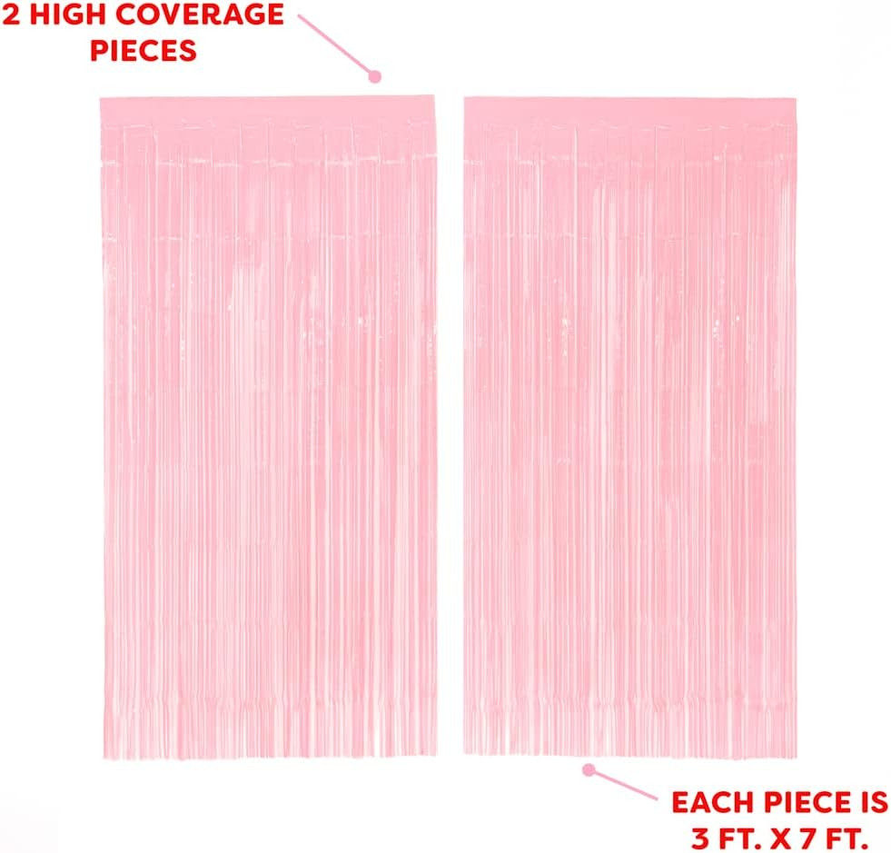 Amazon.com: xo, Fetti Party Decorations Matte Pastel Pink Fringe Foil Curtain - Set of 2 | Bachel... | Amazon (US)