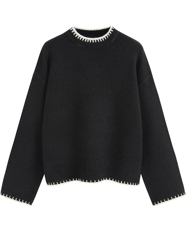 CIDER Womens Sweater Long Sleeve Split Hem Color Block Crew Neck Tops Fall Outfits | Amazon (US)