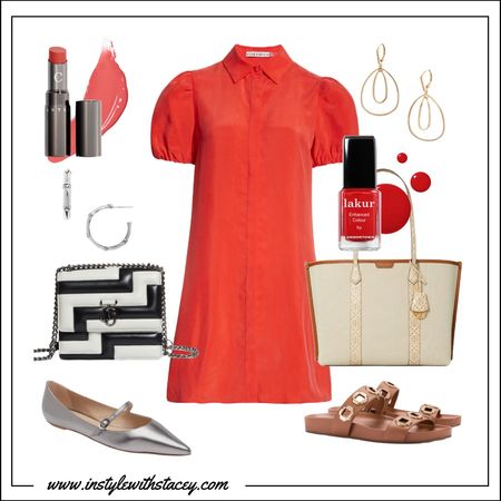 Styled 2ways! When trying on beautiful things at Nordstrom in Miami I found this lightweight washed silk fiery red shirt dress. I love flats or low heels with a short dress. Silver Maryjanes are a hot item this spring. I sized up in this dress to a medium and the shoes are true to size! 