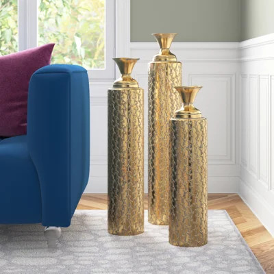 3 Piece Adara Gold Metal Floor Vase Set | Wayfair North America