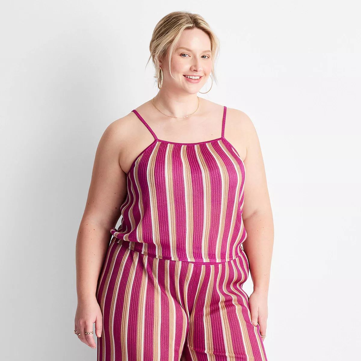 Women's Striped Strappy Sweater Tank - Future Collective™ with Jenny K. Lopez Pink | Target