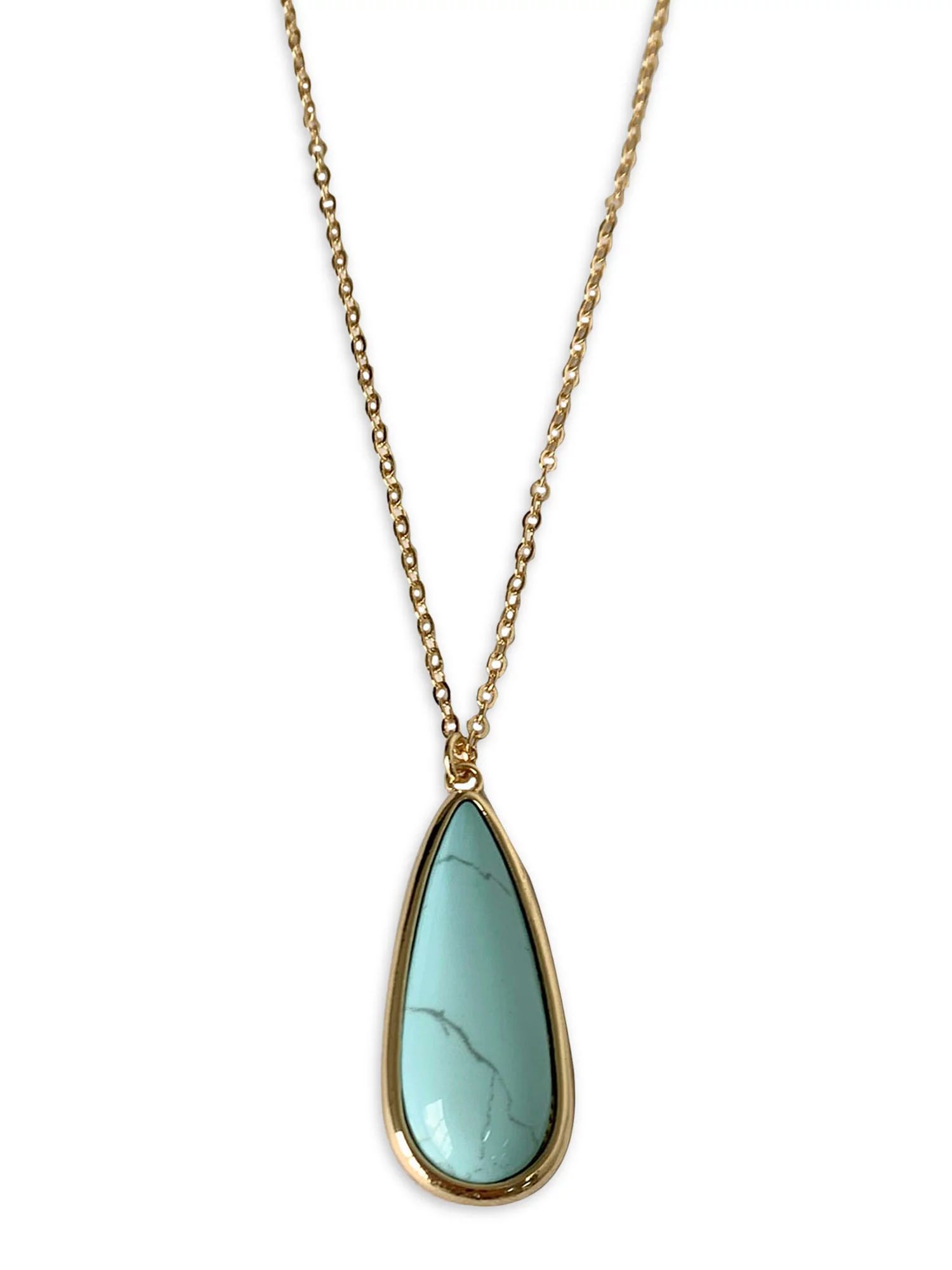 Time and Tru Women's Gold and Turquoise Drop Pendant Necklace | Walmart (US)