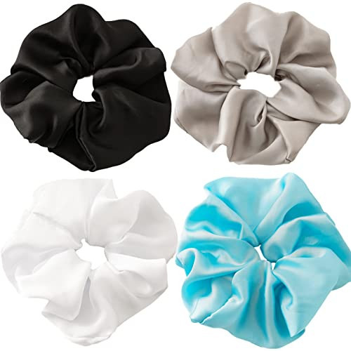 SCRMROIA 4 Packs Silk Oversized Scrunchies, 7.8inch/20cm Extra Large Hair Scrunchie, Soft Donut Hair Ties, Elastics Ponytail Holder, Hair Bands, Hair Ropes, Fluffy Cloud Style 1 | Amazon (US)