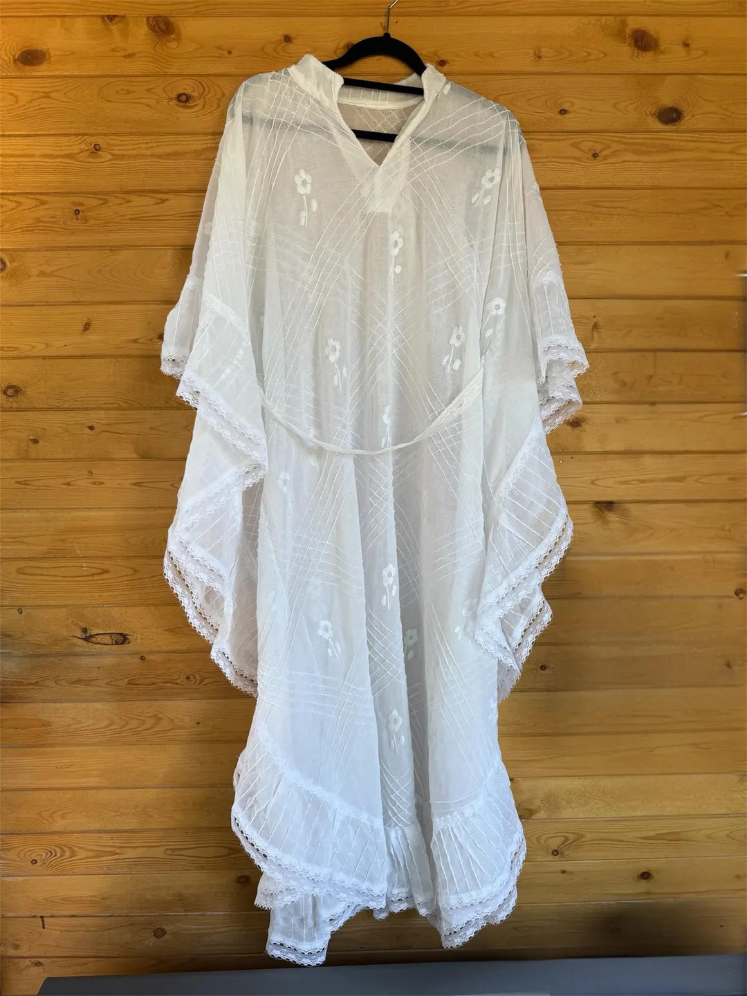 Vintage Laced Embroidered Mexican Cotton Dress Hand Embroidered Pintuck White Kaftan - Etsy | Etsy (US)