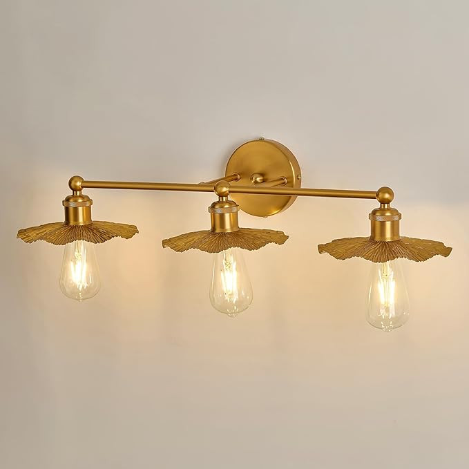 3 Light Vintage Vanity Light Gold Bathroom Light Fixtures Over Mirror. | Amazon (US)