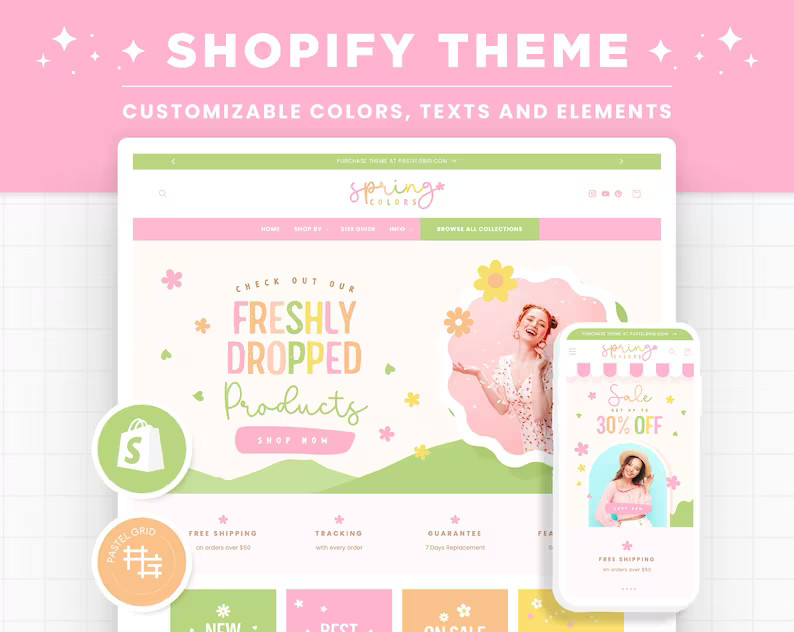 Shopify Theme Spring Colorful Customizable Colors Shopify Template Editable Canva Banners Shop Fe... | Etsy (US)
