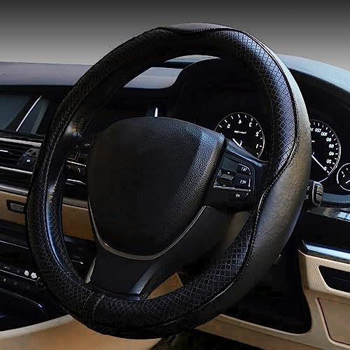 ESEWALAS Universal Car Steering Wheel Cover,Anti-Slip Leather Steering Wheel Cover,Sports Style Steering Wheel Protector,Car Interior Accessories Auto Steering Wheel Covers (Black) | Amazon (US)