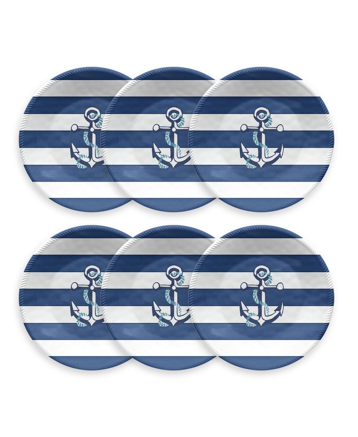 Abode Homewares Nautical Anchor 6-Piece Salad Plate Set, 8.5" - Blue and White Nautical | Macy's