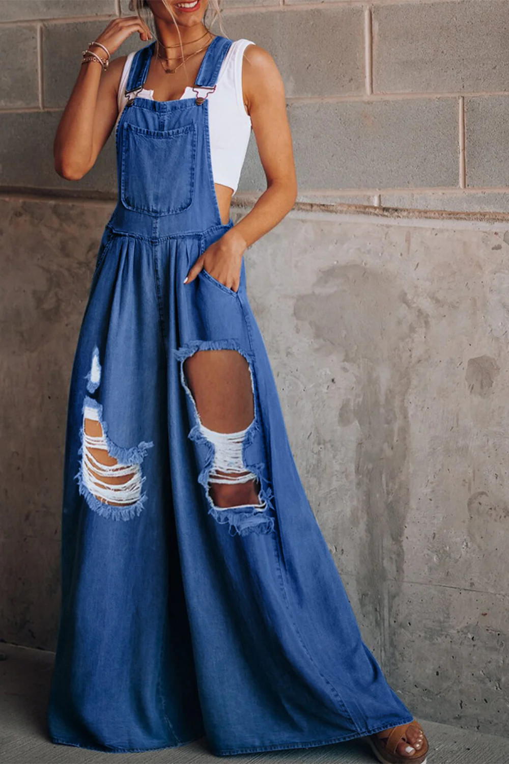 Casual Chic Boutique Casual Chic Boutique Distressed Wide Leg Denim Overalls | Shop name | Med... | Casual Chic Boutique