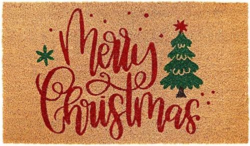 Whaline Merry Christmas Door Mats Natural Coir Doormat Red Green Non-Slip Floor Mats Xmas Tree Pr... | Amazon (US)