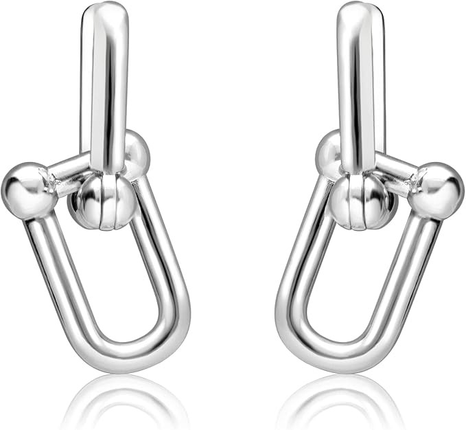 U-Shape Ball Chain Chunky Gold Plated Earring, Unique and Fashionable Earring, Gold and Silver Co... | Amazon (US)