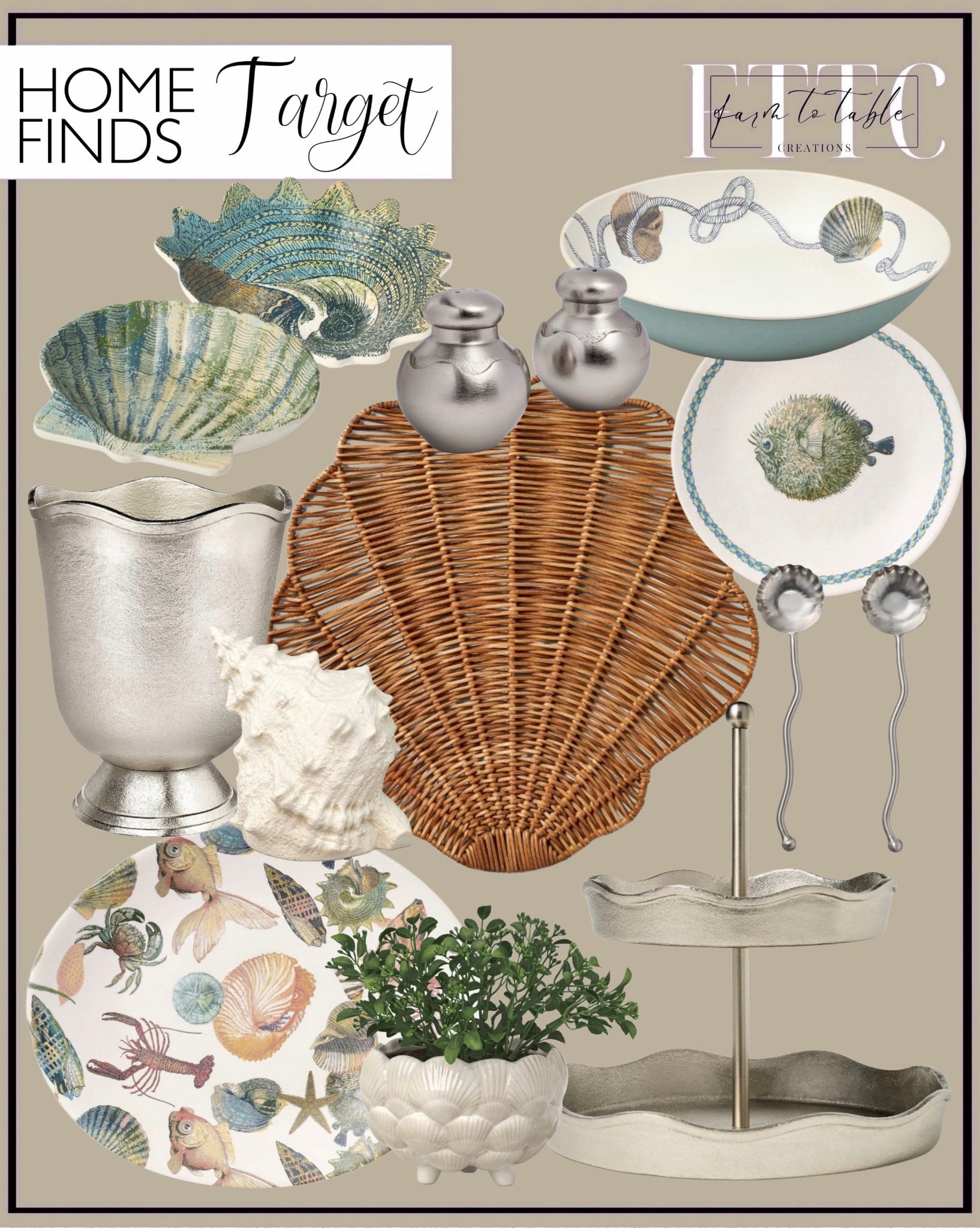 Coastal Target Home Finds You’ll Want for Summer Styling 🐚✨

Follow @farmtotablecreations on Instagram for daily home inspiration 🤍

If you love that breezy coastal look with a hint of charm… these Target finds are so good. From the scalloped wicker tray that makes the perfect coffee table base, to the prettiest shell-inspired serveware and coastal dinner plates—everything here feels elevated but still easy to style.

I’m especially loving the mix of textures… woven, ceramic, and those soft ocean-inspired tones that instantly freshen up any space. The tiered tray is perfect for layering decor or serving, and those little details like the salt + pepper shakers and shell accents make it feel curated without trying too hard.

This is one of those collections that works all season long—style it now for summer and carry it right into early fall with a few swaps.

#targetfinds #coastaldecor #homedecor #servingtray #kitchendecor

coastal decor | target home finds | summer decor | coastal kitchen | serving trays | tiered tray decor | woven tray | shell decor | neutral home decor | kitchen styling | tabletop decor | summer entertaining | coastal table | beach house style | decorative bowls | salt and pepper shakers | home finds | target decor | neutral styling | kitchen finds | hosting essentials | decorative tray | home styling | summer home | coastal vibe

#LTKSeasonal #LTKHome
