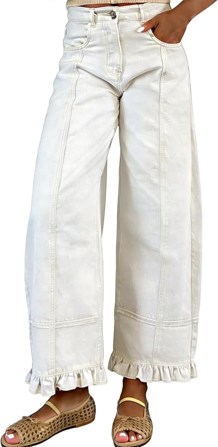 utcoco Barrel Jeans Women 2026 Floral Print Wide Leg Jeans Y2k Patchwork Baggy Boyfriend Denim Pa... | Amazon (US)