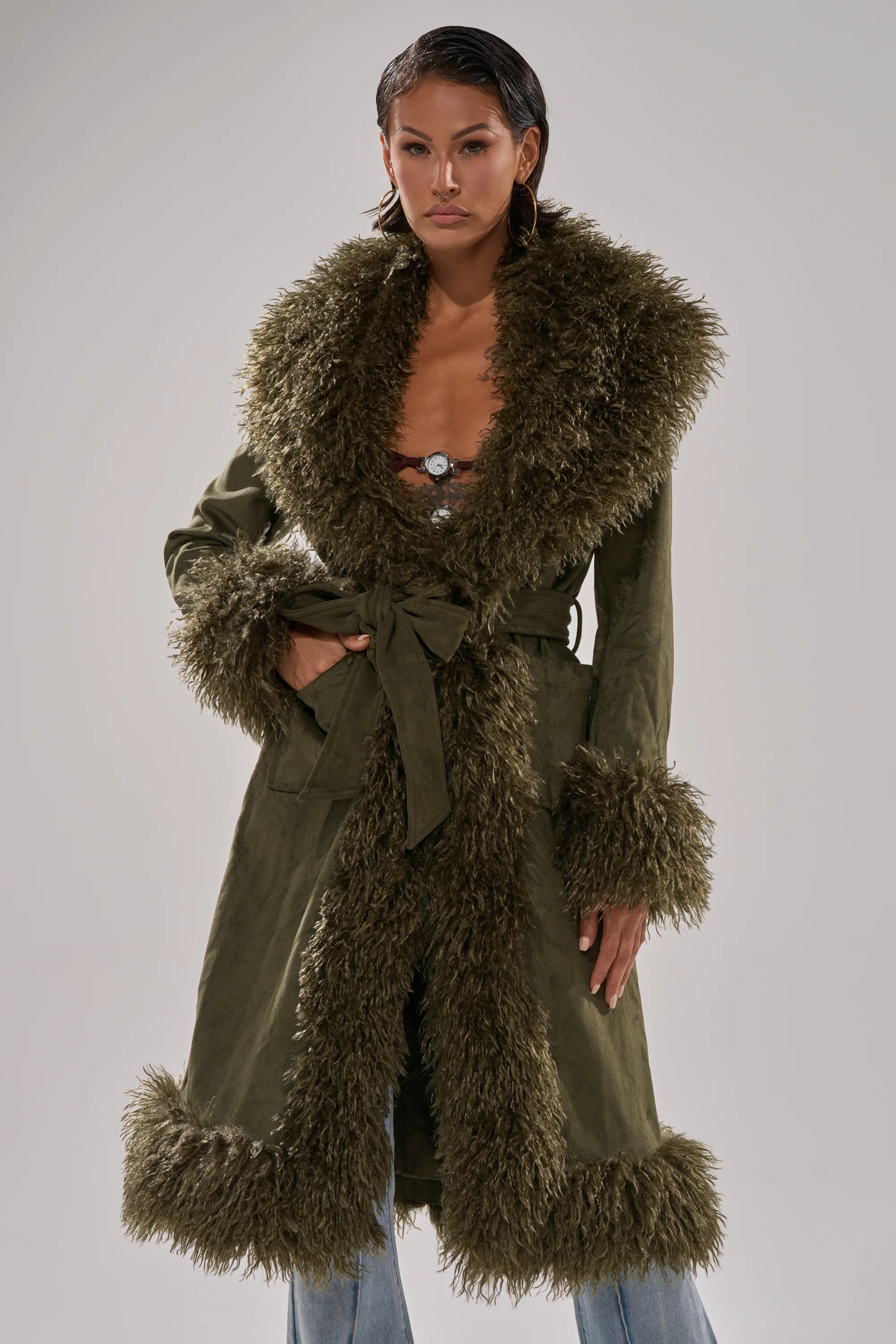 JADE FUR TRIM TRENCH | AKIRA