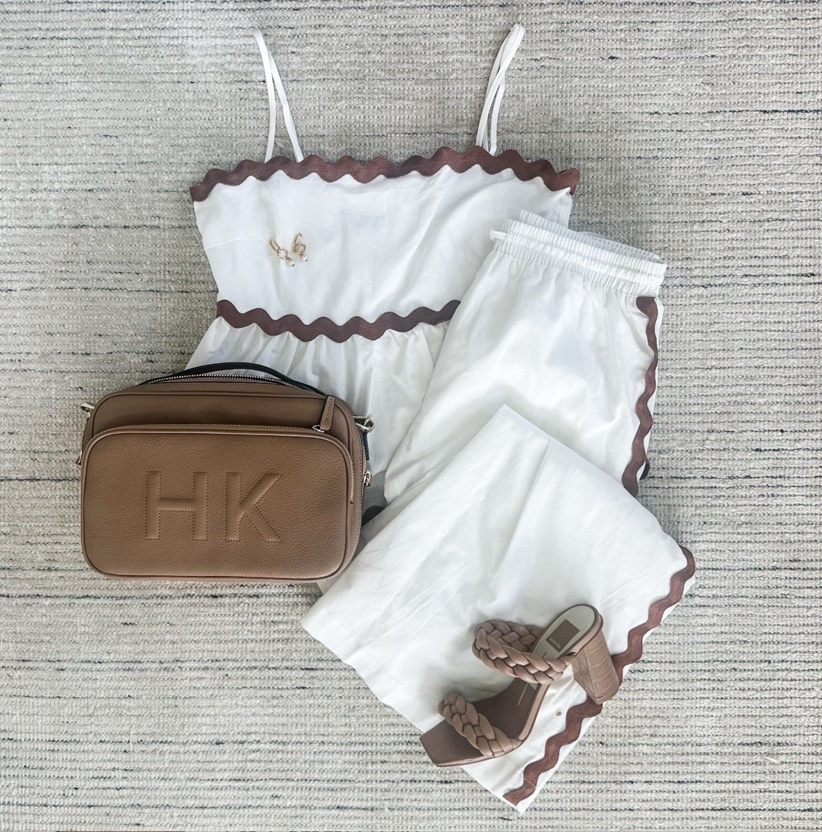 Summer outfit with matching tan and white set that is perfect for vacations or date night! I love the trim and that it goes well with sandals. Use code HOANGKIM for 20% off 

#LTKSeasonal #LTKSaleAlert #LTKStyleTip