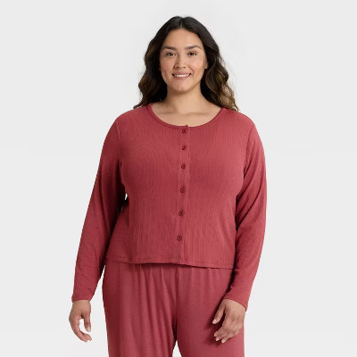 Women's Ribbed Pajama Cardigan - Auden™ Rose Pink 1X | Target