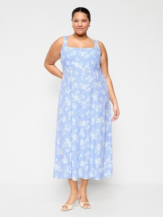 Fit & Flare Sleeveless Linen-Blend Midi Dress | Old Navy (US)