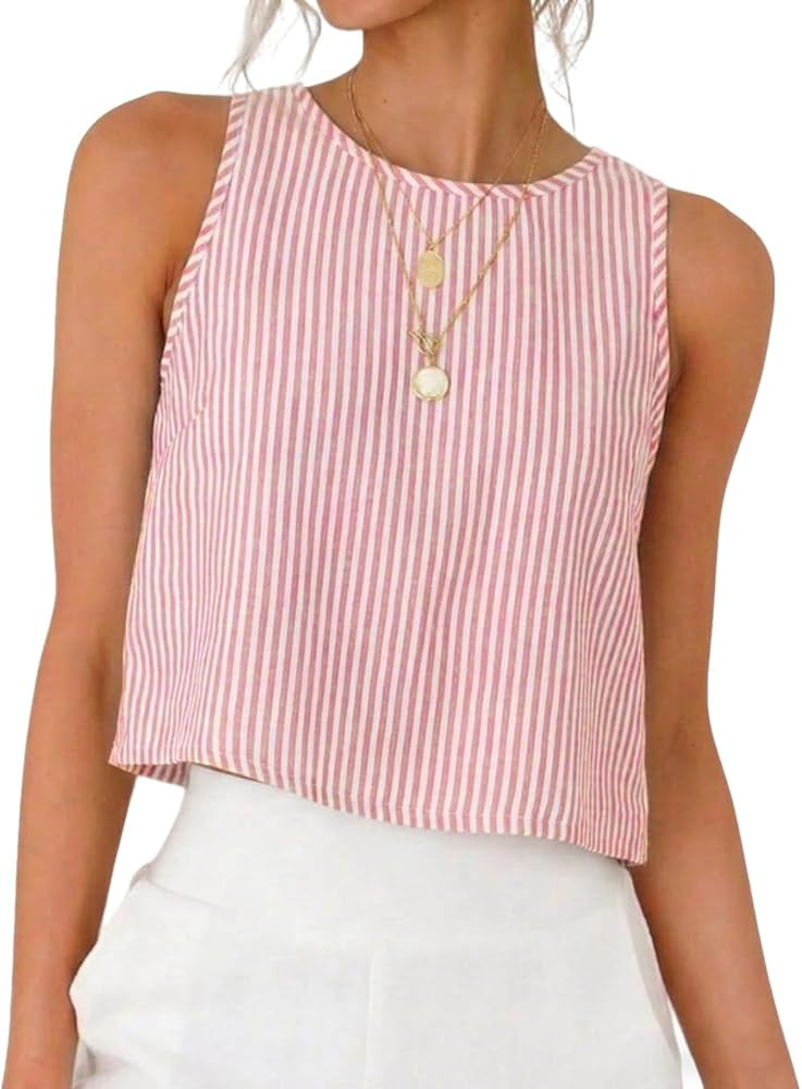 IDEALSANXUN Womens Gingham Crop Tank Tops 2026 Spring Summer Sleeveless Vest Top | Amazon (US)