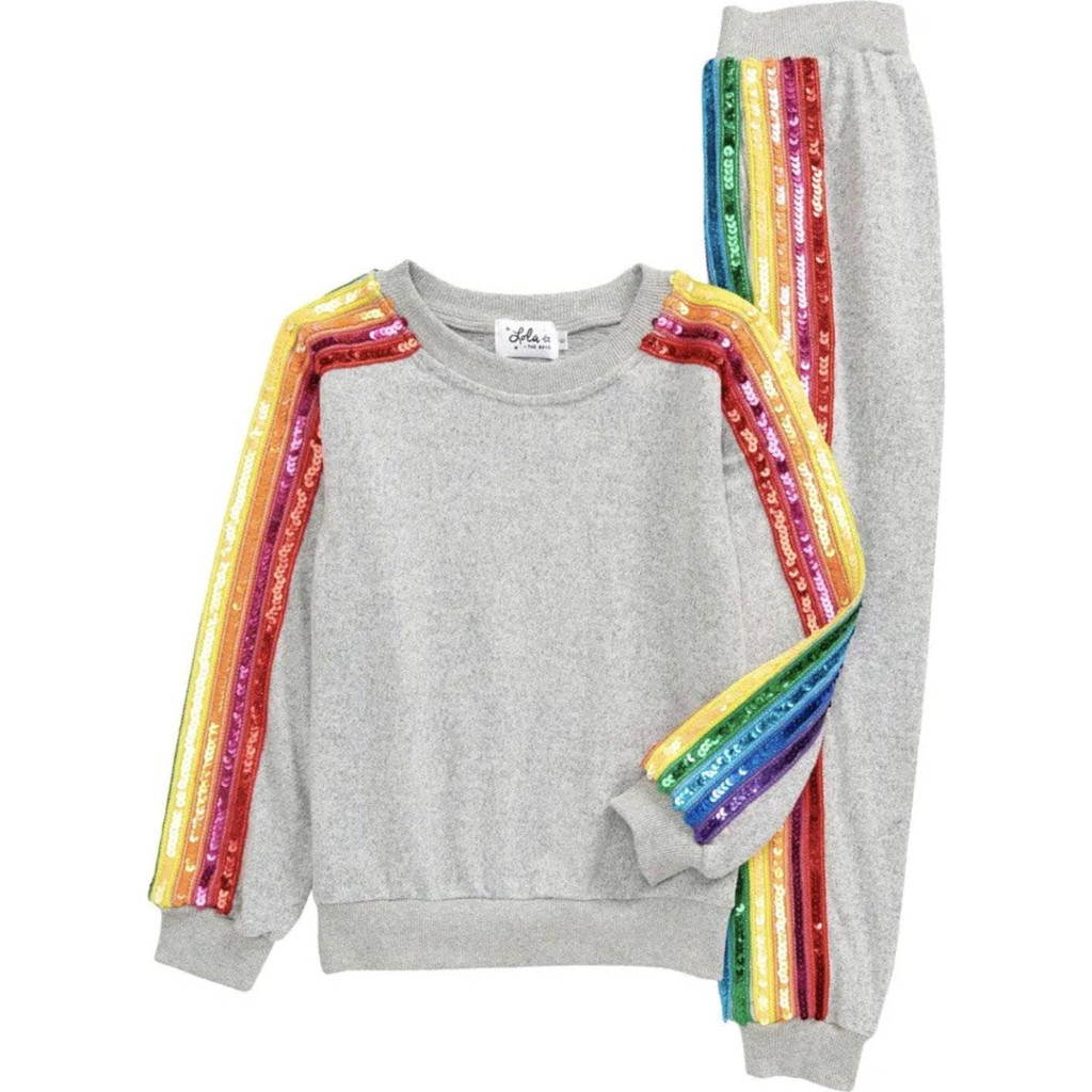 Lola + The Boys Women's Sequin Rainbow Tracksuit Set in Grey at Nordstrom, Size Large | Nordstrom