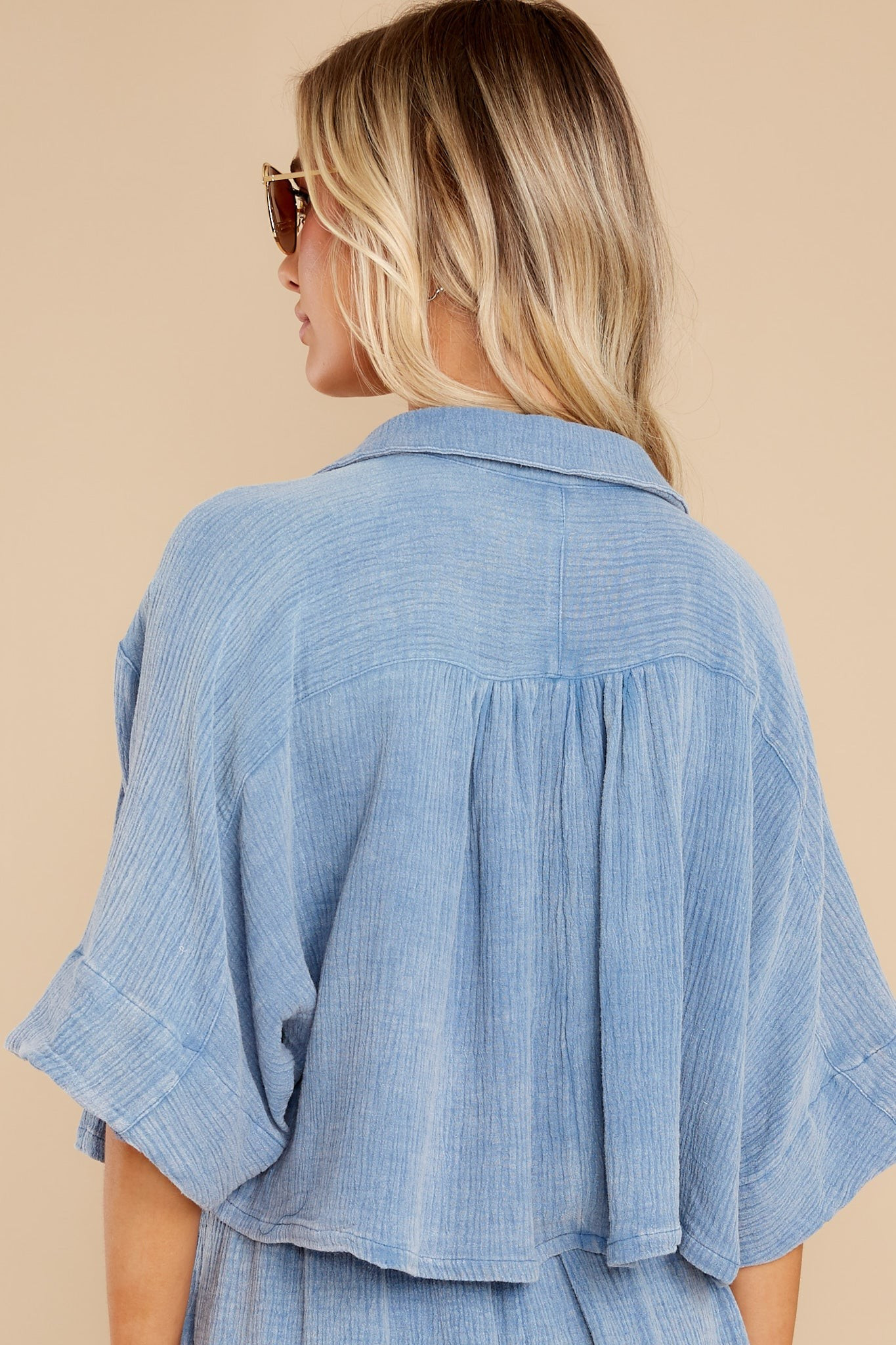 No Place Like Home Blue Top | Red Dress 