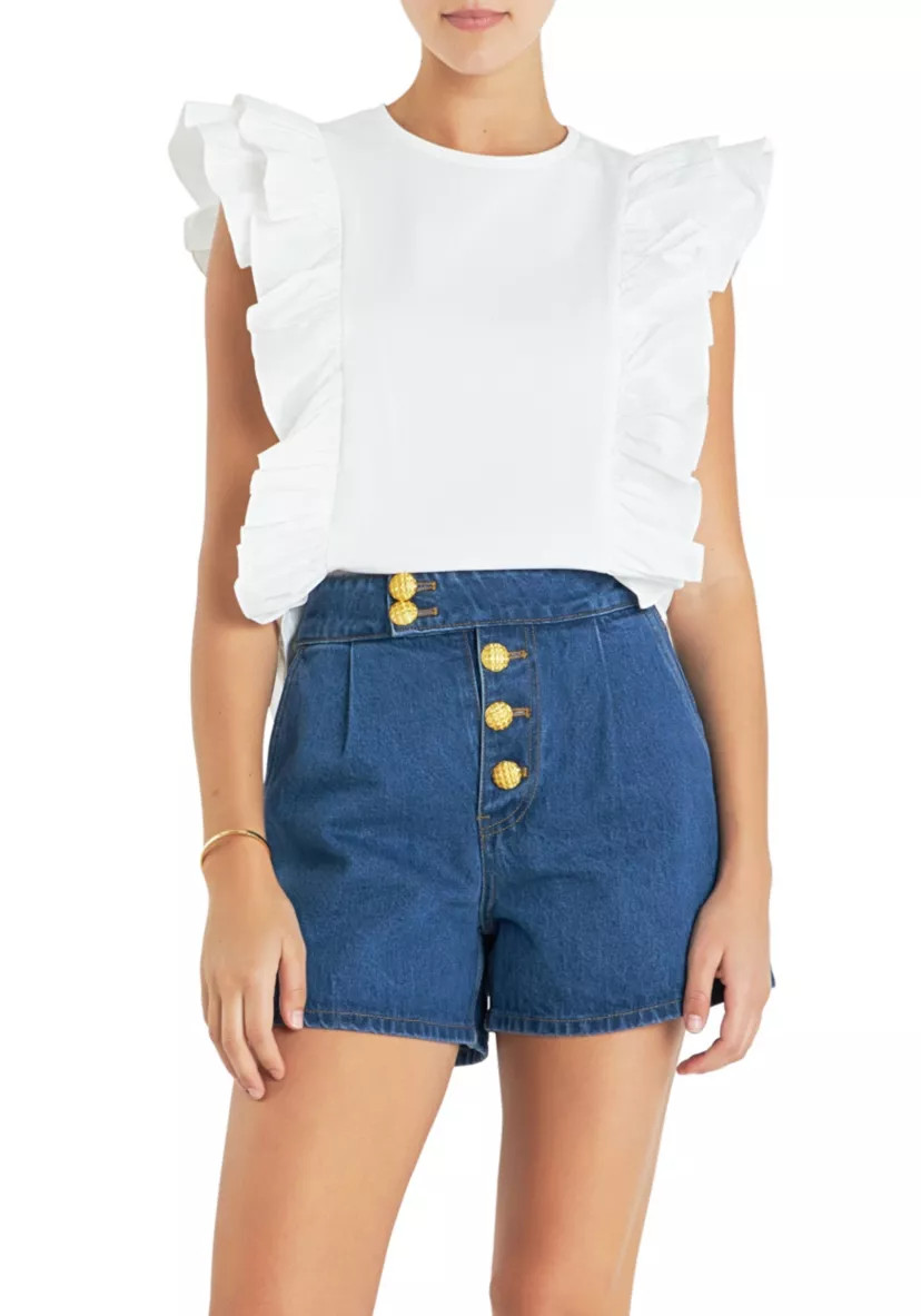 Poplin Ruffle Detail Sleeveless Top | Belk
