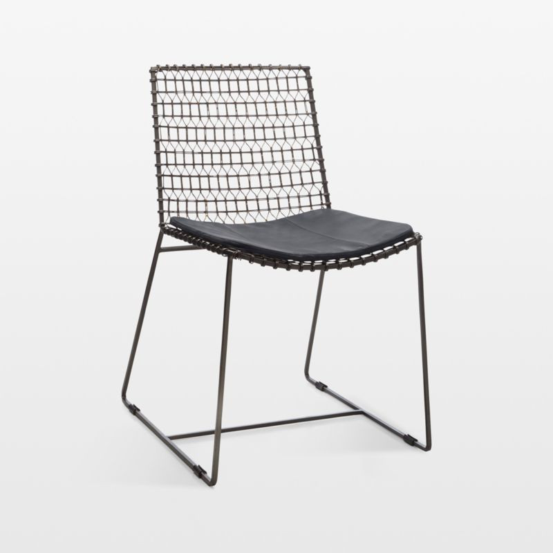 Tig Metal Dining Side Chair with Black Leather Cushion + Reviews | Crate & Barrel | Crate & Barrel
