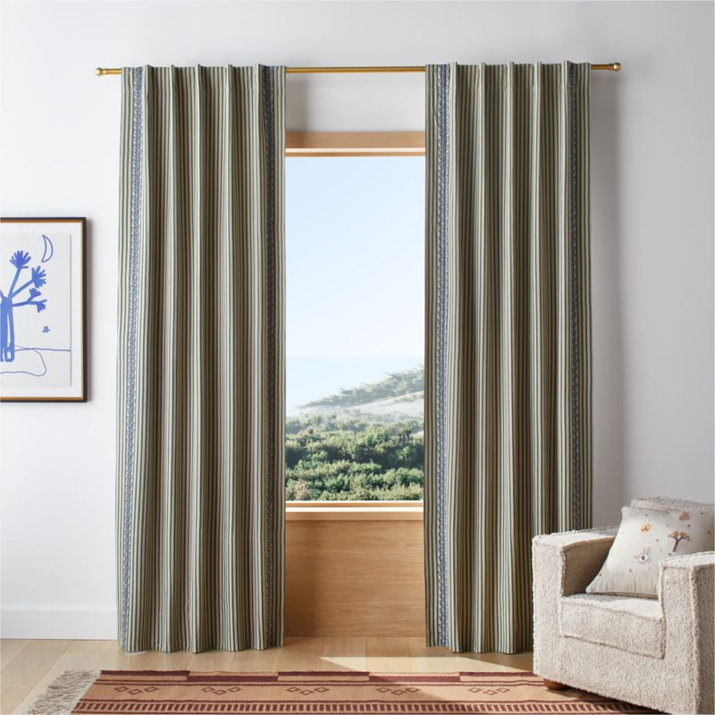 Charles Street Shade Green Embroidered Yarn-Dyed Blackout Window Curtain Panel 44"x63" by Jeremia... | Crate & Barrel