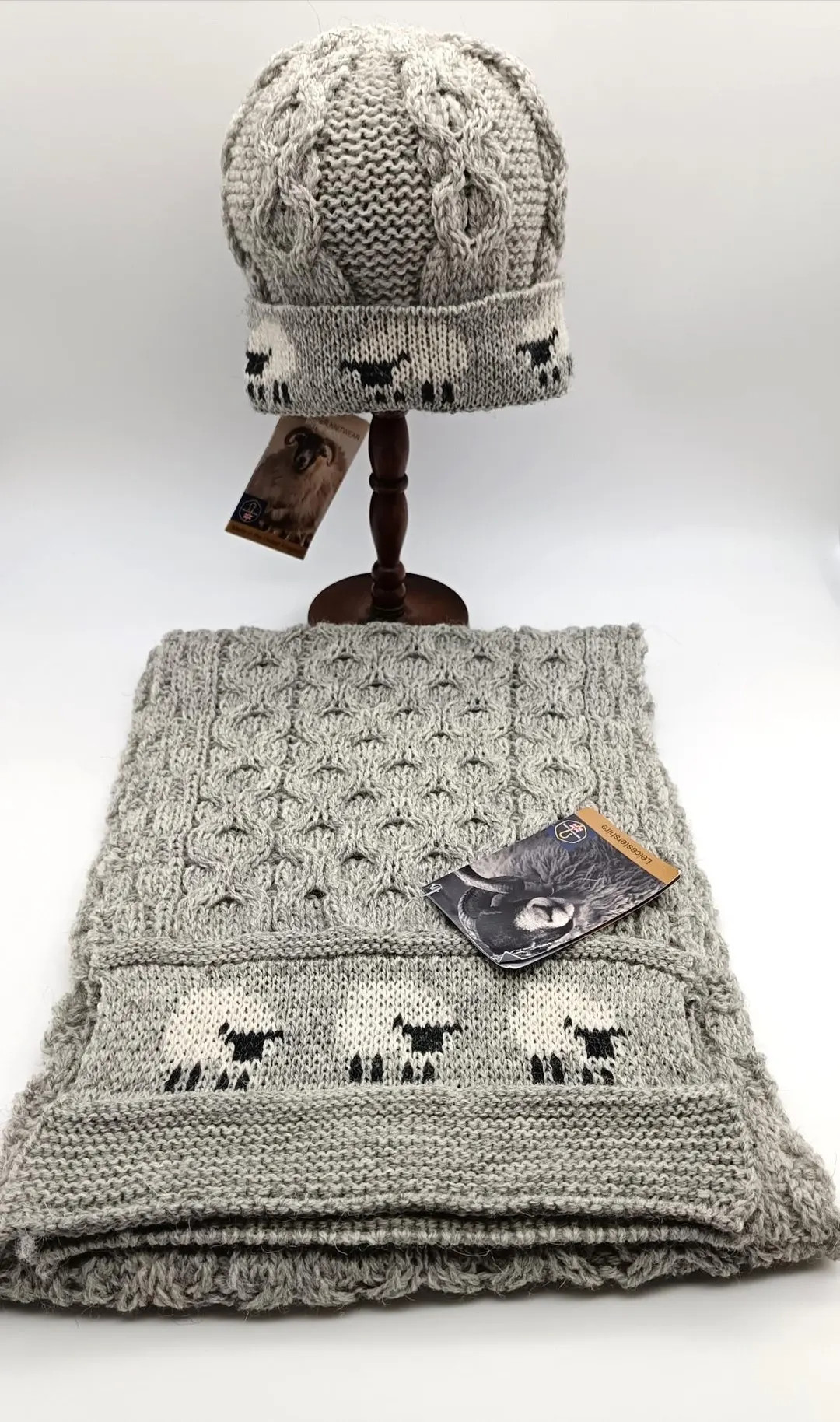 Pure Wool Knitted Light Grey Sheep Scarf With Matching Hat/made in England/great Gift - Etsy | Etsy (US)