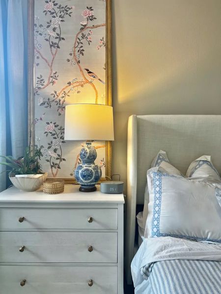 Nightstands, chinoiserie panels, blue and white bedroom, coastal home, Grandmillennial home

#LTKhome #LTKfamily #LTKFind