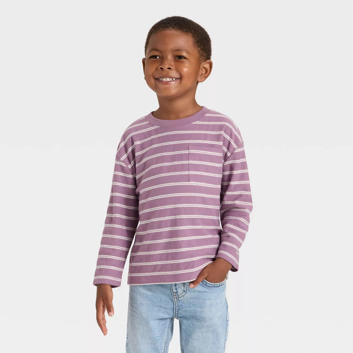 Toddler Boys' Long Sleeve Jacquard Striped Oversized T-Shirt - Cat & Jack™ | Target