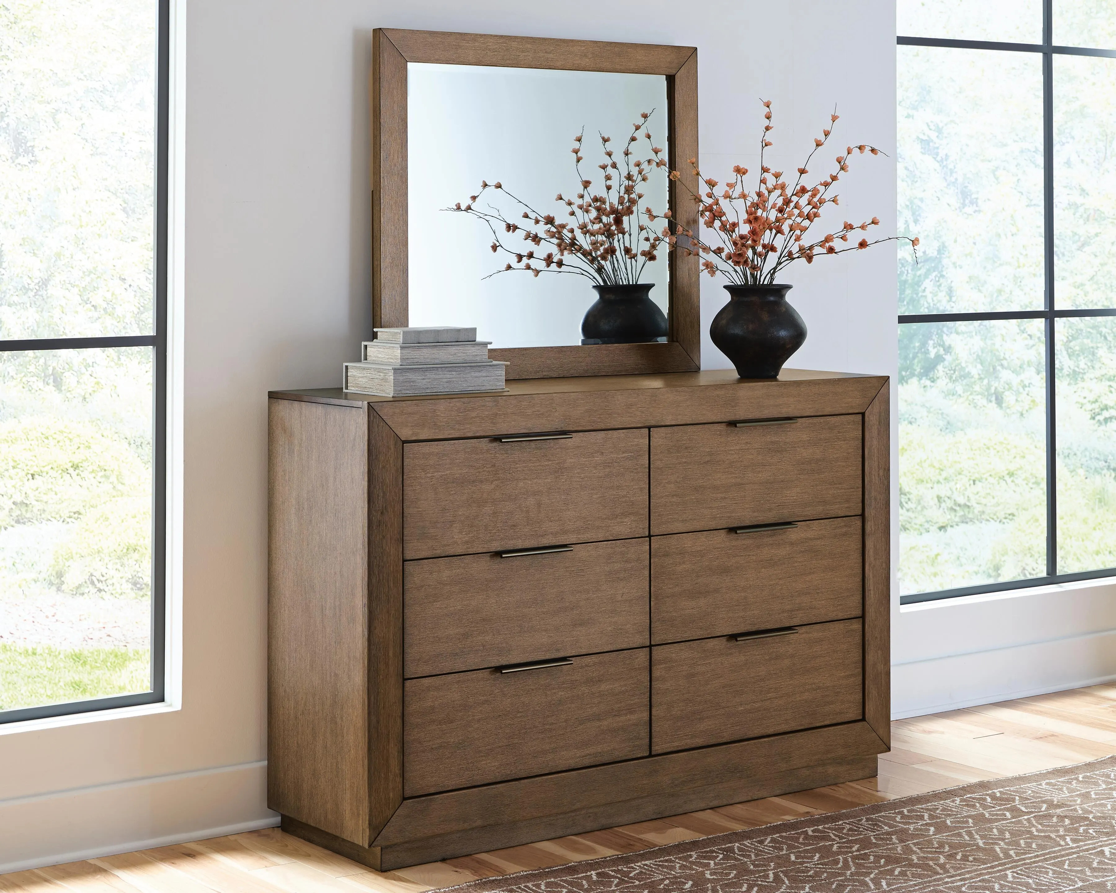 Hennington 6 Drawer Dresser and Mirror, Medium Brown | Ashley