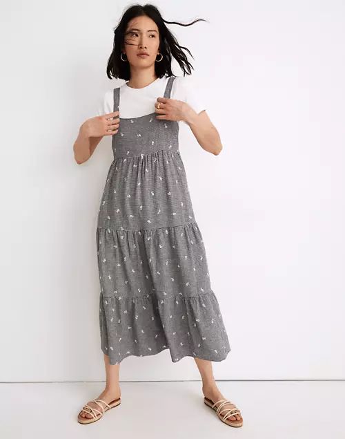 Embroidered Tiered Midi Dress in Gingham Check | Madewell