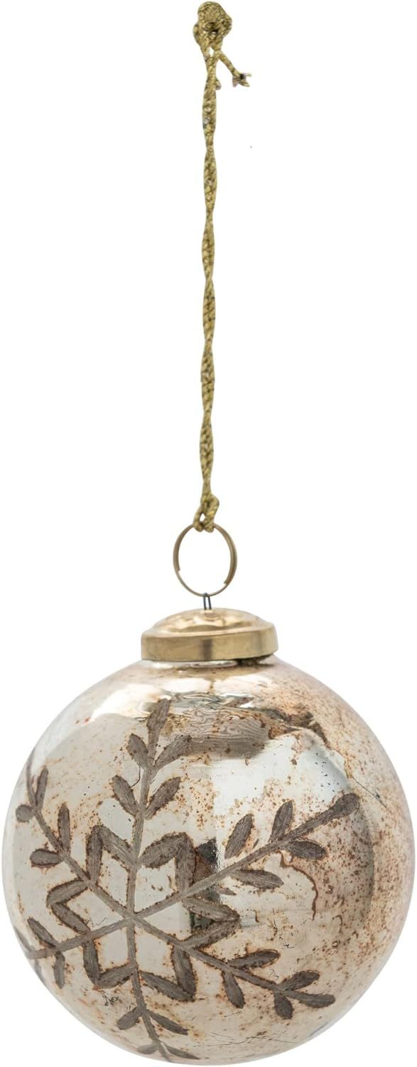 Creative Co-Op 4' Round Glass Ball Ornament w/Etched Snowflake, Antique Copper Finish | Amazon (US)