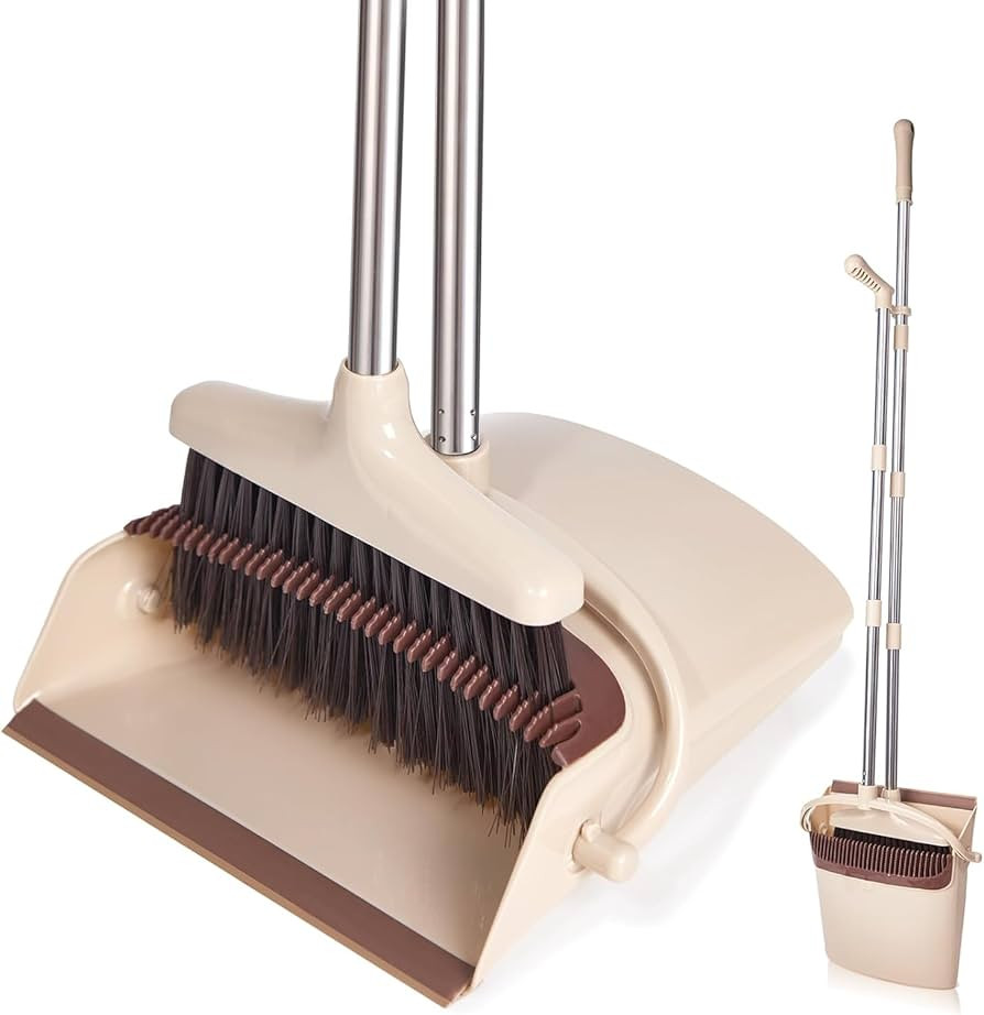 Broom and Dustpan Set with Long Handle, Light Weight Stainless Steel Poles Stand Upright Dustpans... | Amazon (US)