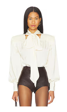 Bardot Revana Satin Tie Neck Blouse in Ivory from Revolve.com | Revolve Clothing (Global)