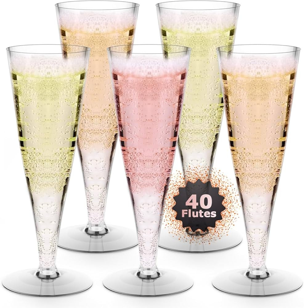 Plastic Champagne Flutes Disposable Champagne Glasses - 40 Pack 4.5Oz Clear Mimosa Cocktail Cups ... | Amazon (US)