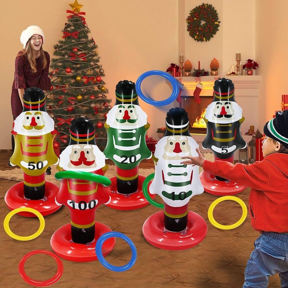 5 Pack Christmas Nutcrackers Ring Toss Christmas Party Games Toys Inflatable Ring Toss Kids Famil... | Amazon (US)