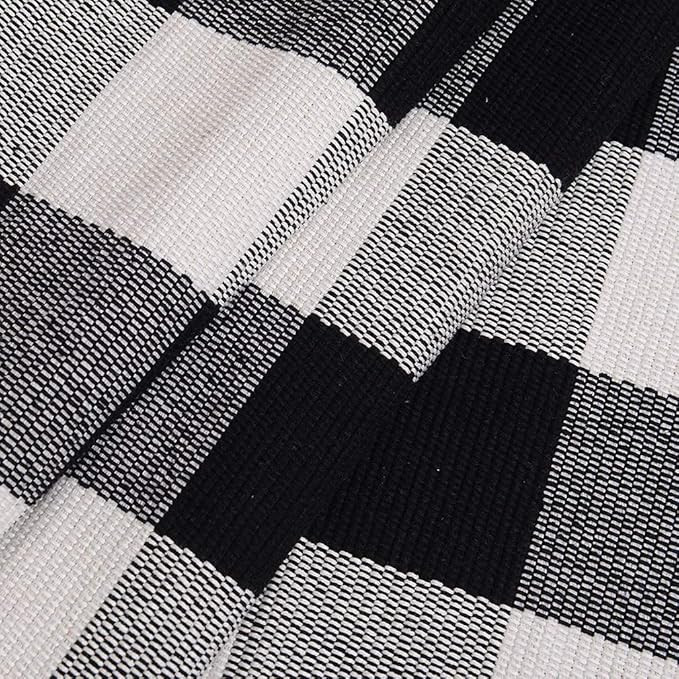 SEEKSEE Cotton Buffalo Plaid Rug 3'x5' Black and White Checked Rug Washable Doormats Indoor Outdo... | Amazon (US)