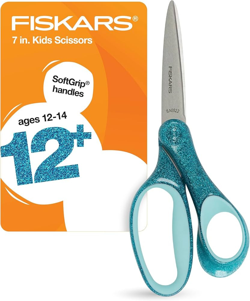 Fiskars 7" SoftGrip Student Glitter Scissors for Kids 12+ - Scissors for School or Crafting - Bac... | Amazon (US)