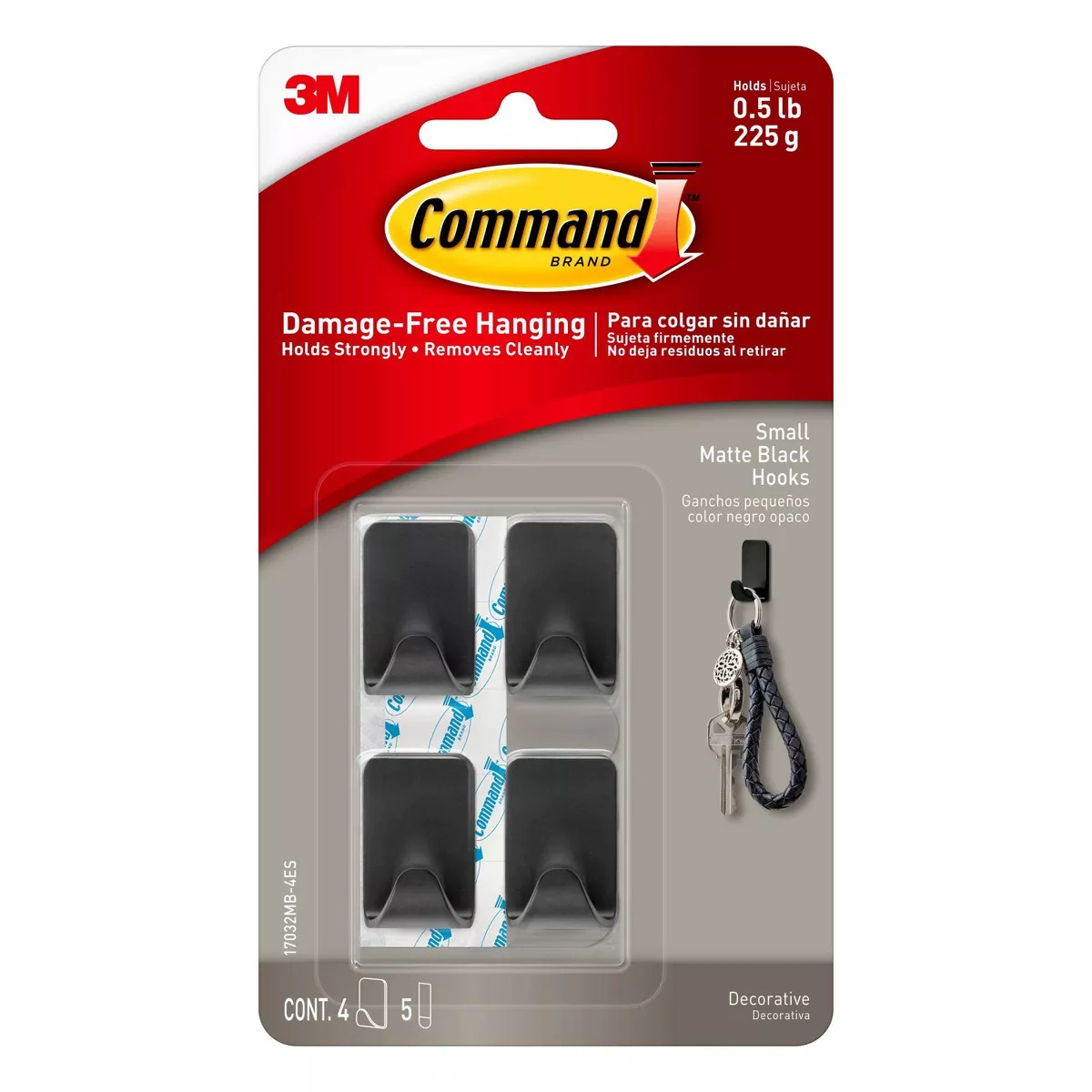 Command Decorative Hooks Black: Matte Plastic Wall Hooks, 0.5 lb Capacity, Set of 4 | Target