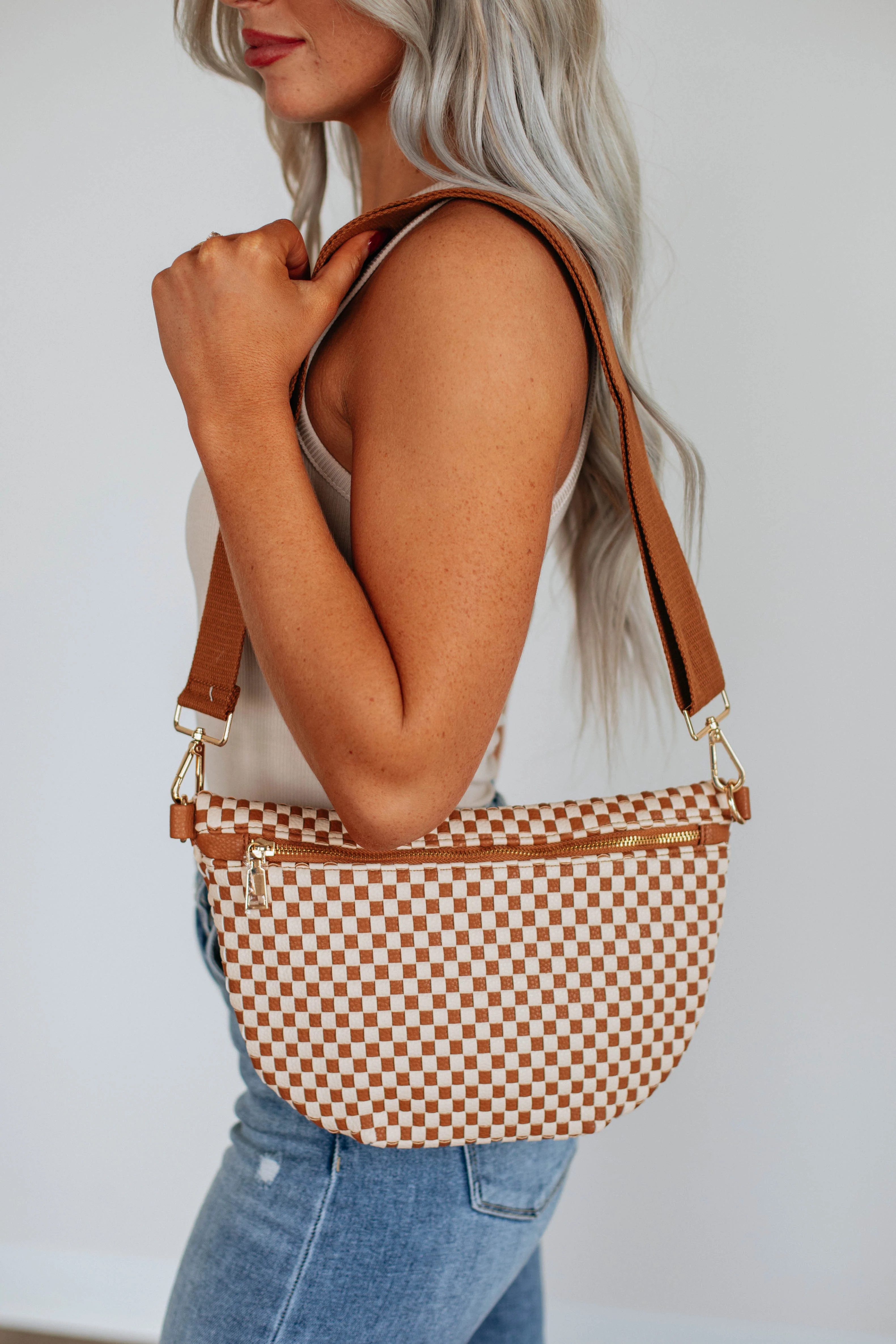 Patsy Bum Bag - Checkered Cognac | Wild Oak Boutique