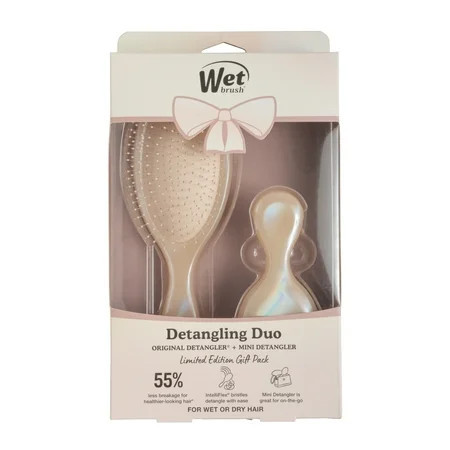 Wet Brush Original and Mini Detangler Iridescence Hair Brush Gift Set, Cream, Limited Edition | Walmart (US)