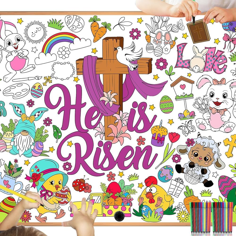 HOWAF Easter He is Risen Coloring Poster with 24pcs Paint Pens,Happy Easter Religious Themed Jumb... | Amazon (US)