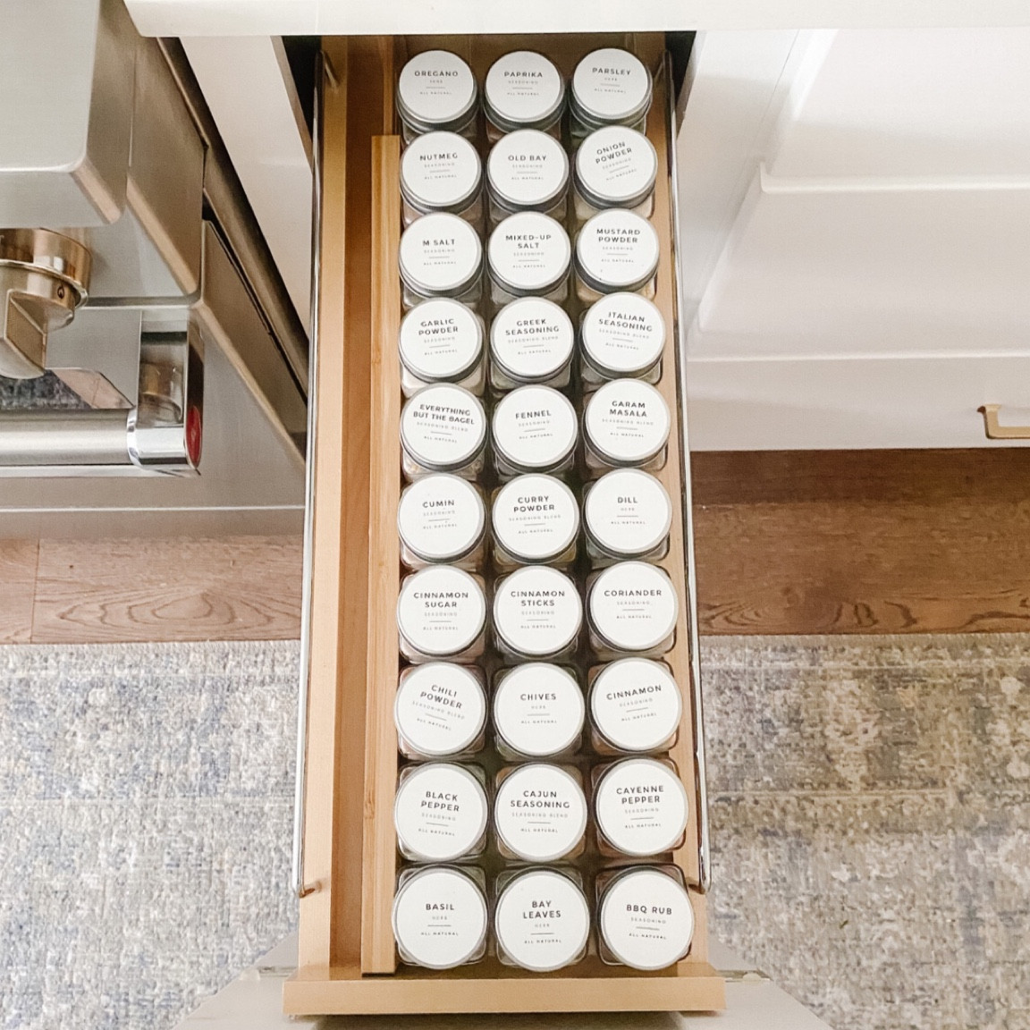 Spice drawer organization. Kitchen organization. Home organization. Custom spice labels. Spice rack organization. 

#LTKhome