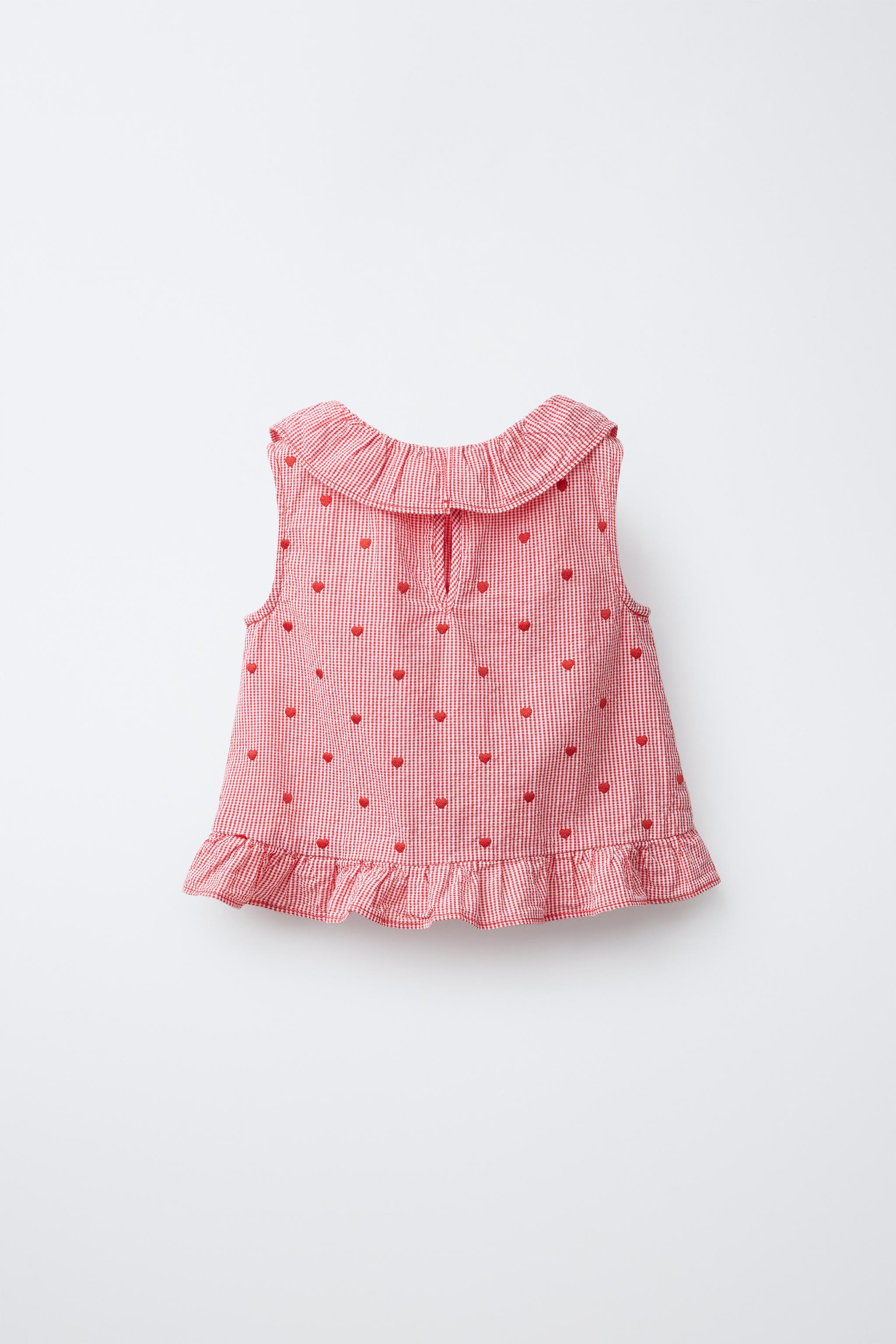 CHECK TOP WITH EMBROIDERED HEARTS | Zara UK